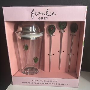 Silver Cocktail Shaker Set with Green Accents